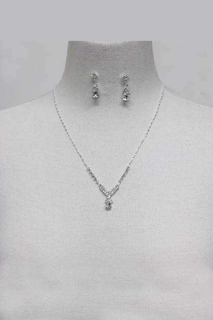 Simple rhinestone wedding necklace set